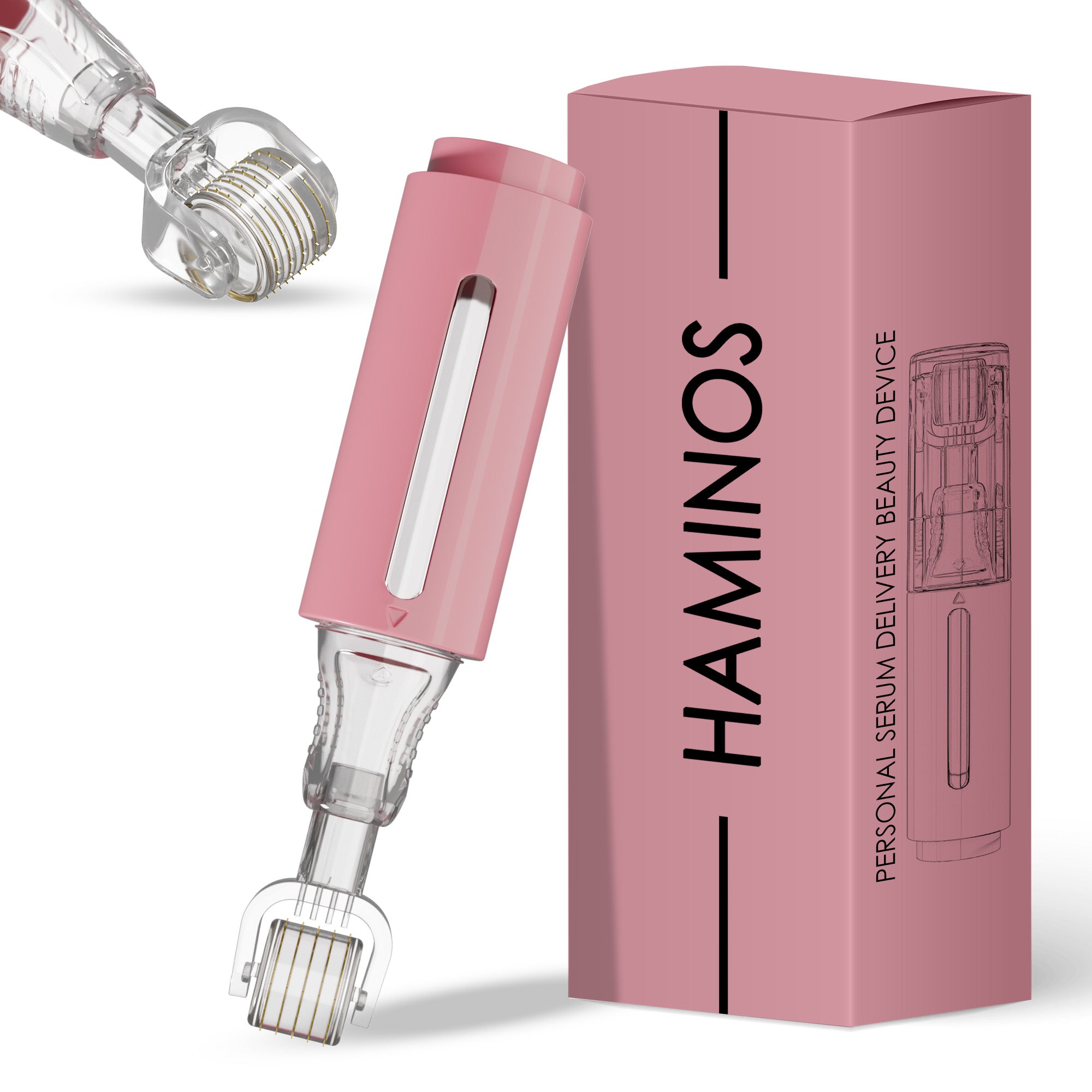 Derma roller with serum tank, pink 0,25 mm | HAMINOS®️